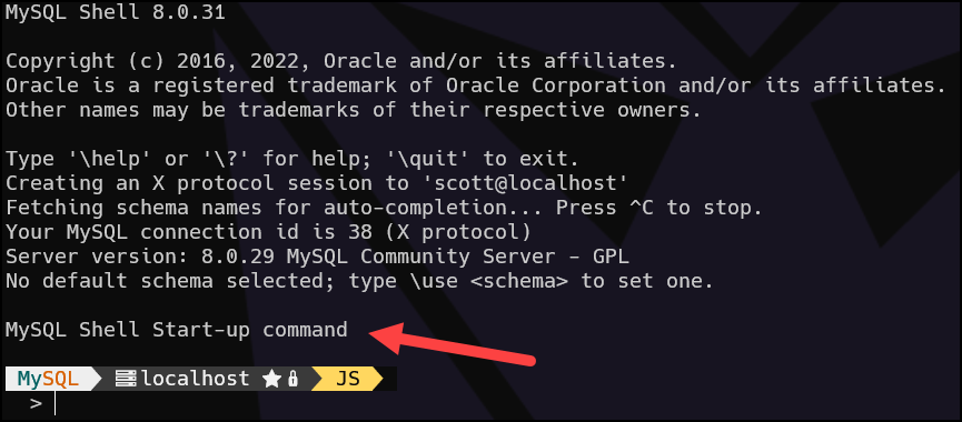 MySQL Shell start up command