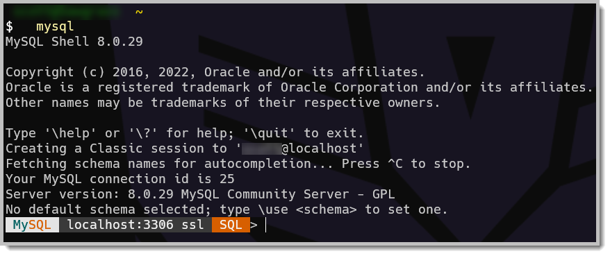 MySQL Shell SQL mode example