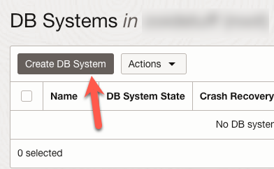 MySQL Create DB System Button