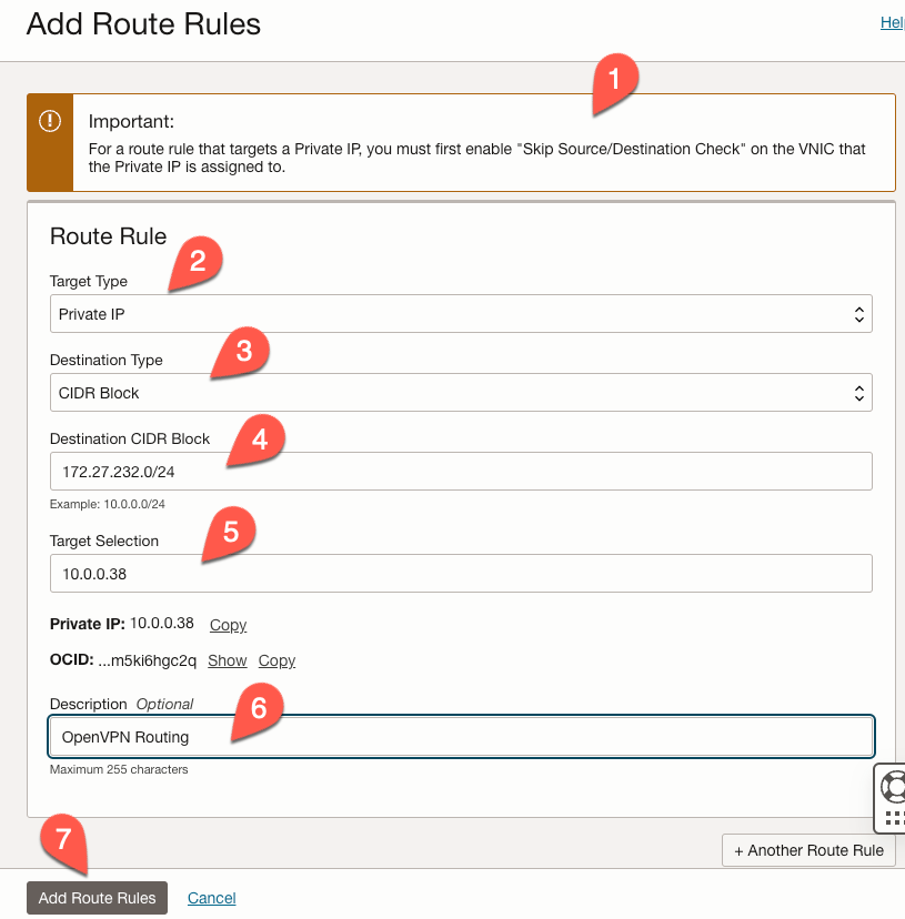 Add Route Rules Form